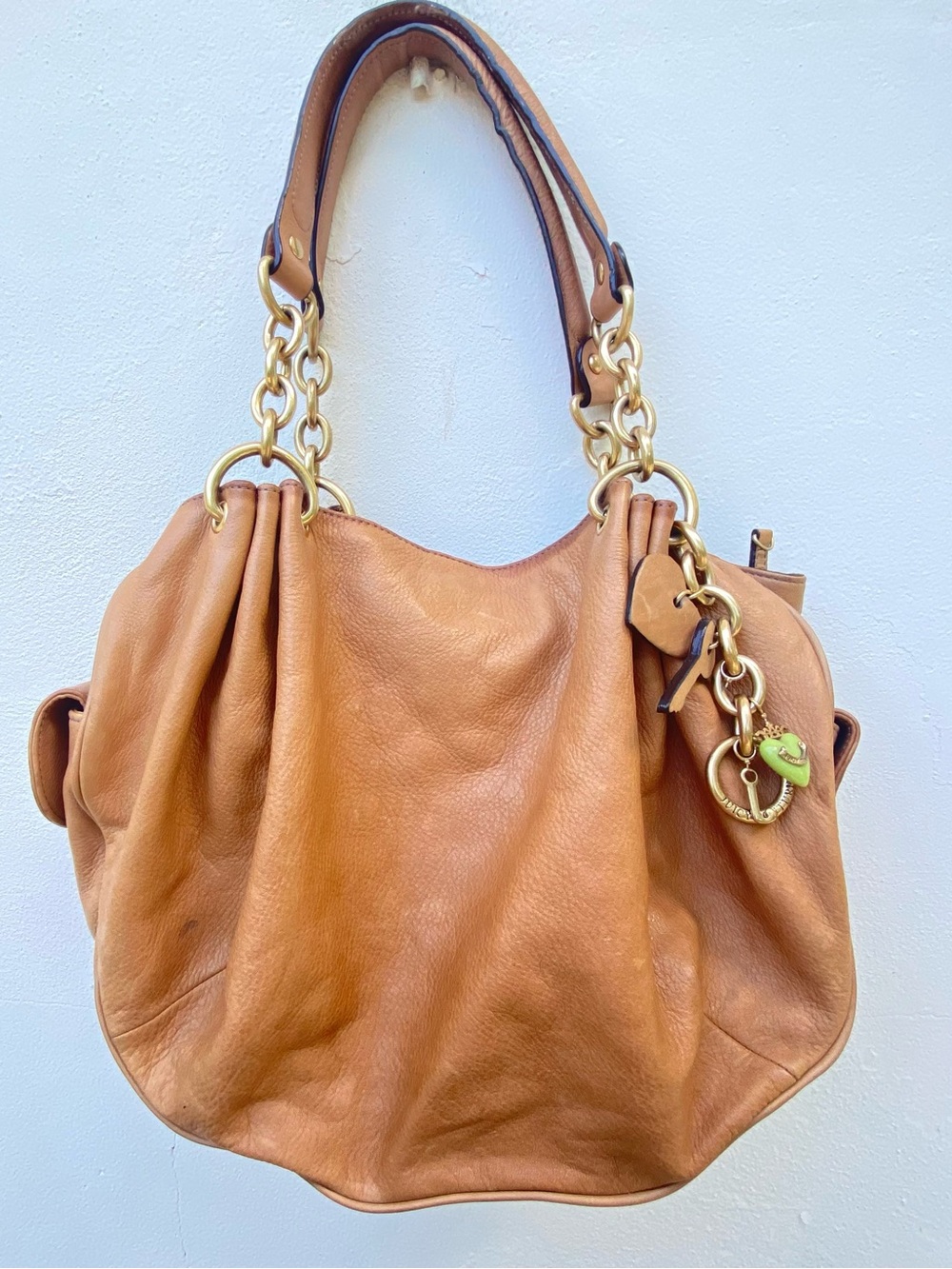 Y2K Juicy Couture Tan Genuine Leather & Gold Hardware Shoulder Bag